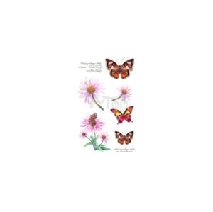 Matrica tetoválás  EM-023 Narancssárga Pillangók és Rózsaszín Virágok